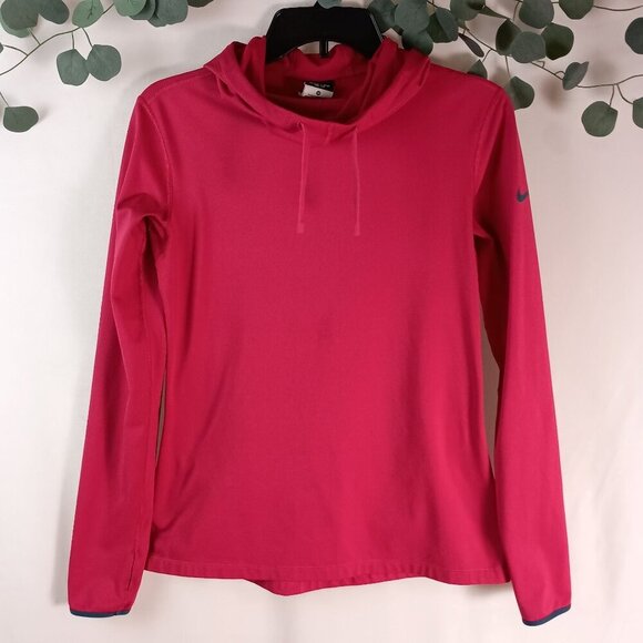 Nike Pro Dri-FIT Cowl Neck Hoodie Pink Cerise Women’s Size M Lightweight - Picture 1 of 7